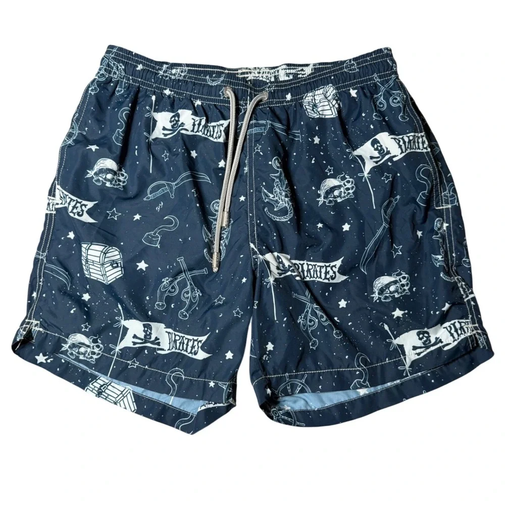 MC2 Saint Barth Mens Navy Pirate Print Swim Trunks Size S Nautical Beach Shorts